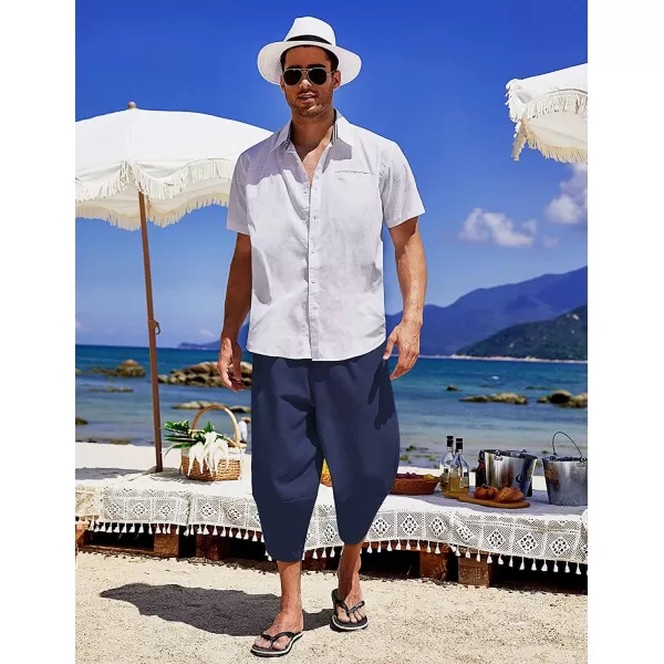 COOFANDY Men's Linen Harem Capri Pants Lightweight Loose 3/4 Shorts Drawstring Elastic Waist Casual Beach Yoga Trousers