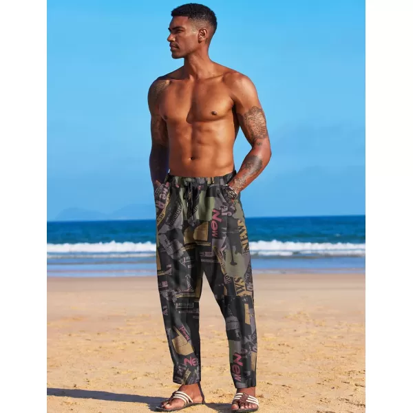 COOFANDY Men's Linen Harem Drawstring Pants Casual Elastic Waist Lightweight Trouser Hippie Summer Beach Yoga Pants