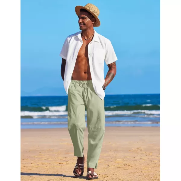 COOFANDY Men's Linen Harem Drawstring Pants Casual Elastic Waist Lightweight Trouser Hippie Summer Beach Yoga Pants