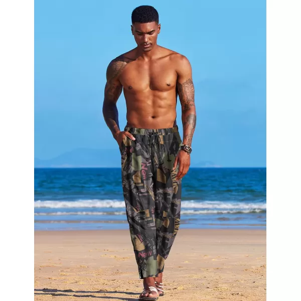 COOFANDY Men's Linen Harem Drawstring Pants Casual Elastic Waist Lightweight Trouser Hippie Summer Beach Yoga Pants