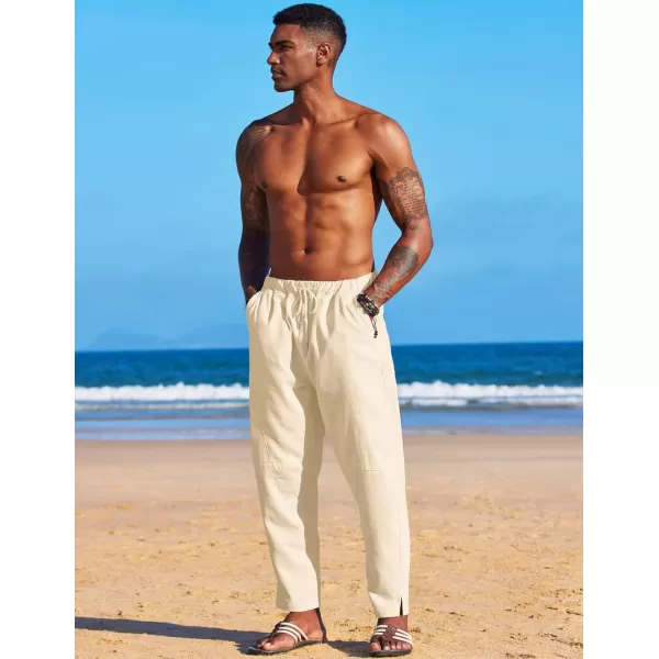 COOFANDY Men's Linen Harem Drawstring Pants Casual Elastic Waist Lightweight Trouser Hippie Summer Beach Yoga Pants