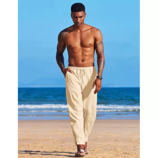 COOFANDY Men's Linen Harem Drawstring Pants Casual Elastic Waist Lightweight Trouser Hippie Summer Beach Yoga Pants