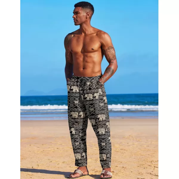 COOFANDY Men's Linen Harem Drawstring Pants Casual Elastic Waist Lightweight Trouser Hippie Summer Beach Yoga Pants