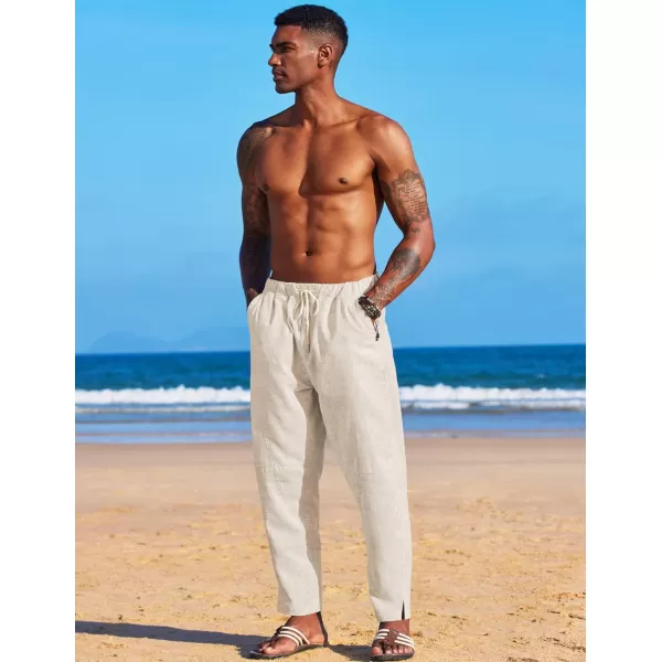 COOFANDY Men's Linen Harem Drawstring Pants Casual Elastic Waist Lightweight Trouser Hippie Summer Beach Yoga Pants