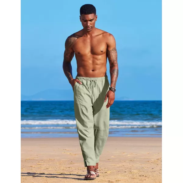 COOFANDY Men's Linen Harem Drawstring Pants Casual Elastic Waist Lightweight Trouser Hippie Summer Beach Yoga Pants