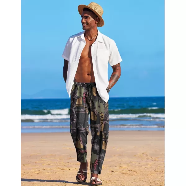 COOFANDY Men's Linen Harem Drawstring Pants Casual Elastic Waist Lightweight Trouser Hippie Summer Beach Yoga Pants