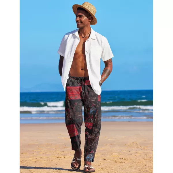 COOFANDY Men's Linen Harem Drawstring Pants Casual Elastic Waist Lightweight Trouser Hippie Summer Beach Yoga Pants