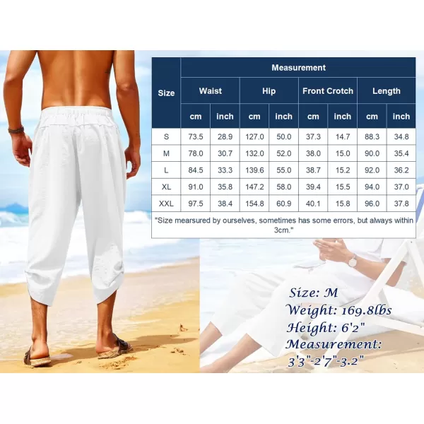 COOFANDY Men's Linen Harem Pants Casual Elastic Waist Capri Trousers Baggy Beach Yoga Pants with Pockets