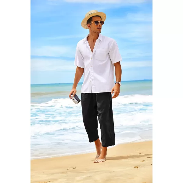 COOFANDY Men's Linen Harem Pants Casual Elastic Waist Capri Trousers Baggy Beach Yoga Pants with Pockets