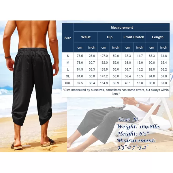 COOFANDY Men's Linen Harem Pants Casual Elastic Waist Capri Trousers Baggy Beach Yoga Pants with Pockets