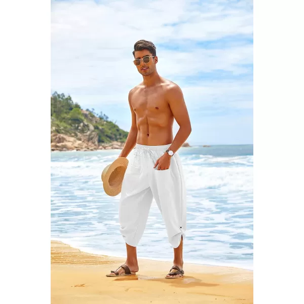 COOFANDY Men's Linen Harem Pants Casual Elastic Waist Capri Trousers Baggy Beach Yoga Pants with Pockets