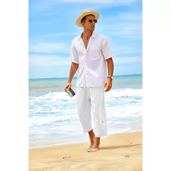COOFANDY Men's Linen Harem Pants Casual Elastic Waist Capri Trousers Baggy Beach Yoga Pants with Pockets