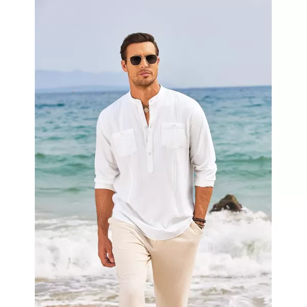 COOFANDY Men's Linen Henley Shirt Long Sleeve Casual Hippie Cotton Beach T-Shirts