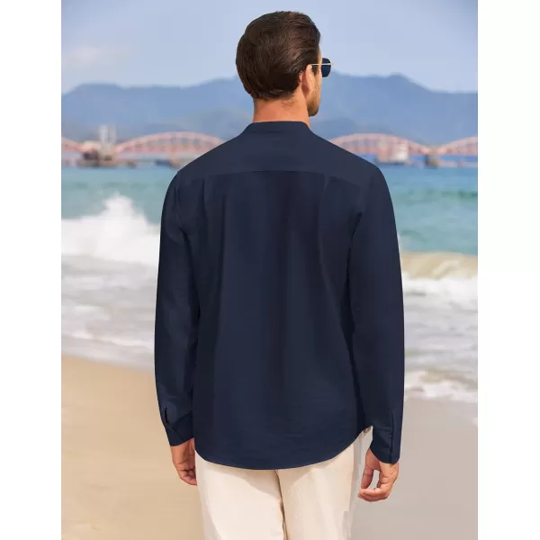 COOFANDY Men's Linen Henley Shirt Long Sleeve Casual Hippie Cotton Beach T-Shirts