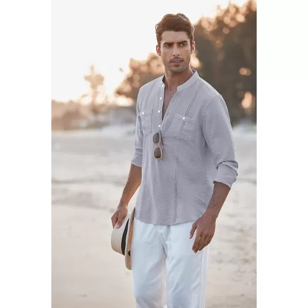 COOFANDY Men's Linen Henley Shirt Long Sleeve Casual Hippie Cotton Beach T-Shirts