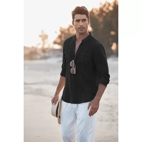 COOFANDY Men's Linen Henley Shirt Long Sleeve Casual Hippie Cotton Beach T-Shirts