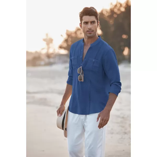 COOFANDY Men's Linen Henley Shirt Long Sleeve Casual Hippie Cotton Beach T-Shirts