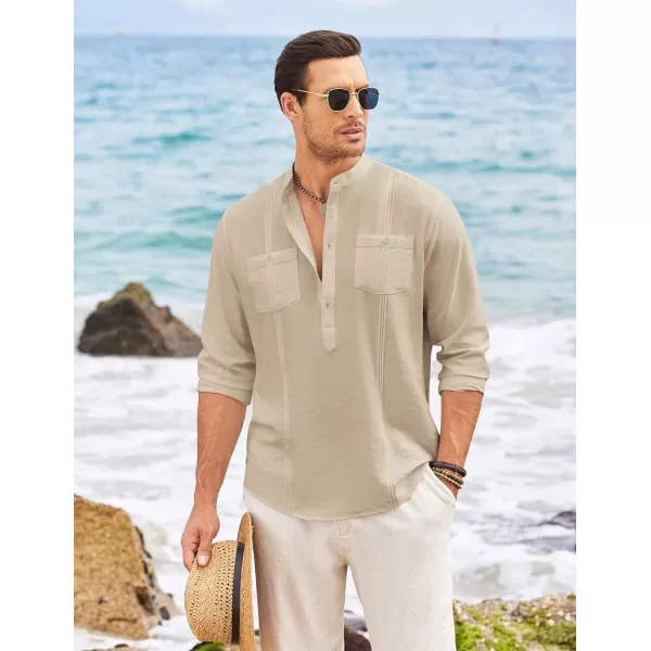 COOFANDY Men's Linen Henley Shirt Long Sleeve Casual Hippie Cotton Beach T-Shirts