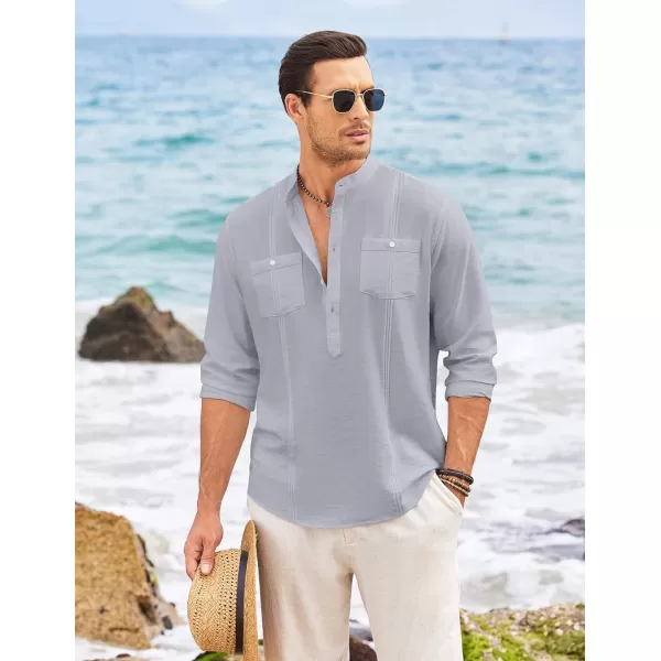 COOFANDY Men's Linen Henley Shirt Long Sleeve Casual Hippie Cotton Beach T-Shirts