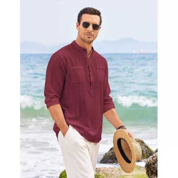 COOFANDY Men's Linen Henley Shirt Long Sleeve Casual Hippie Cotton Beach T-Shirts