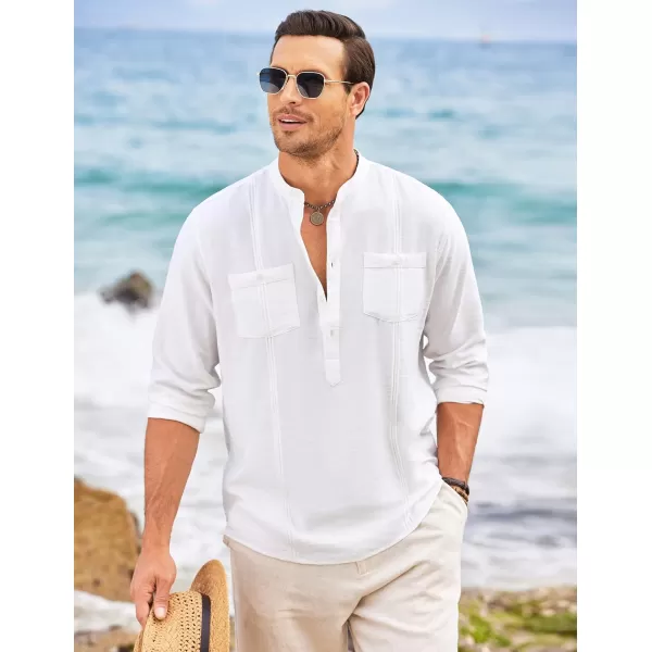 COOFANDY Men's Linen Henley Shirt Long Sleeve Casual Hippie Cotton Beach T-Shirts