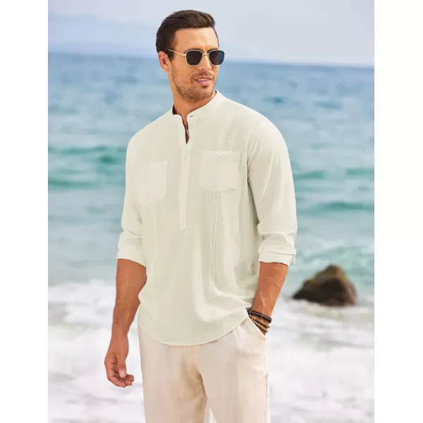 COOFANDY Men's Linen Henley Shirt Long Sleeve Casual Hippie Cotton Beach T-Shirts