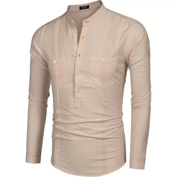 COOFANDY Men's Linen Henley Shirt Long Sleeve Casual Hippie Cotton Beach T-Shirts