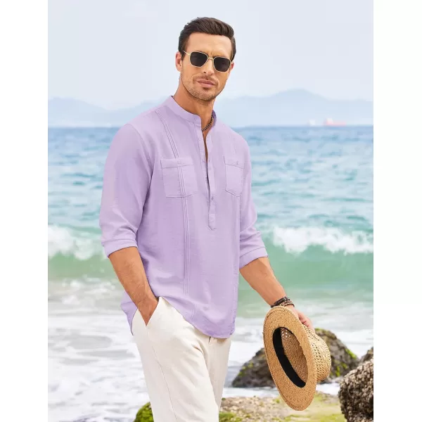 COOFANDY Men's Linen Henley Shirt Long Sleeve Casual Hippie Cotton Beach T-Shirts