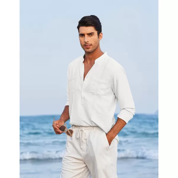 COOFANDY Men's Linen Henley Shirt Long Sleeve Casual Hippie Cotton Beach T-Shirts