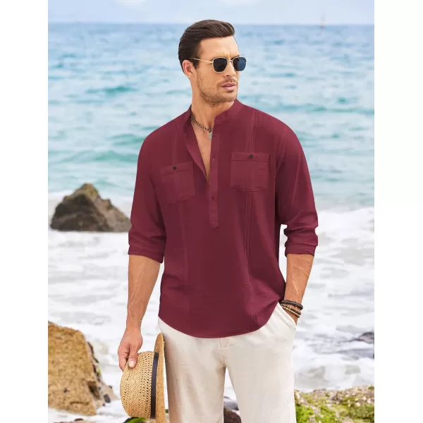 COOFANDY Men's Linen Henley Shirt Long Sleeve Casual Hippie Cotton Beach T-Shirts