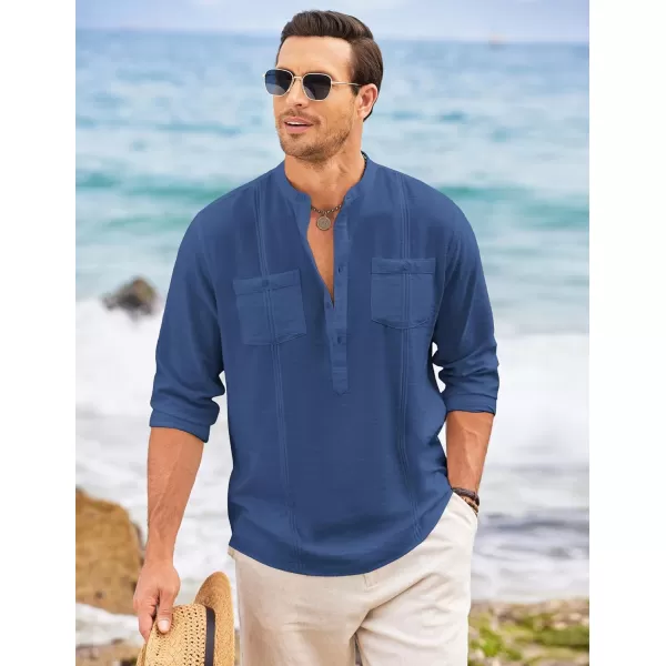COOFANDY Men's Linen Henley Shirt Long Sleeve Casual Hippie Cotton Beach T-Shirts