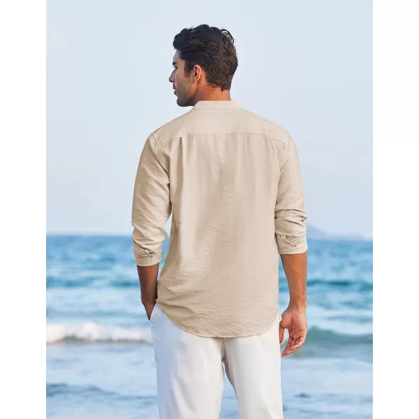 COOFANDY Men's Linen Henley Shirt Long Sleeve Casual Hippie Cotton Beach T-Shirts