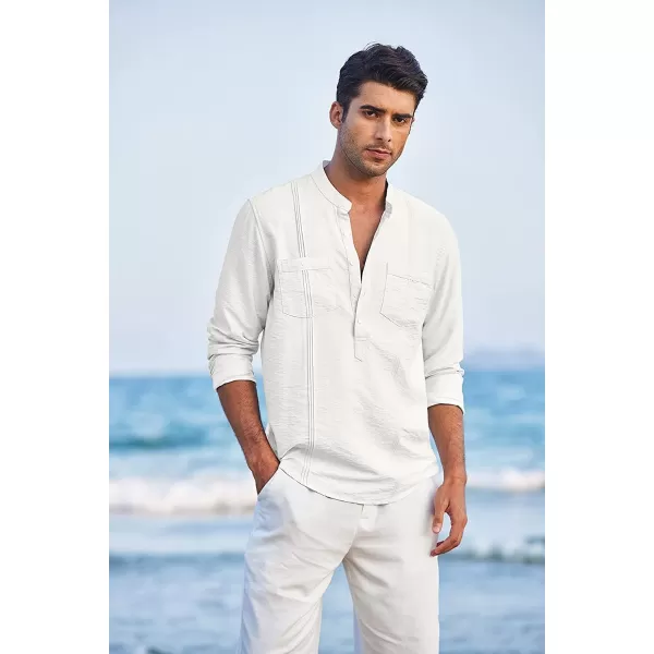 COOFANDY Men's Linen Henley Shirt Long Sleeve Casual Hippie Cotton Beach T-Shirts