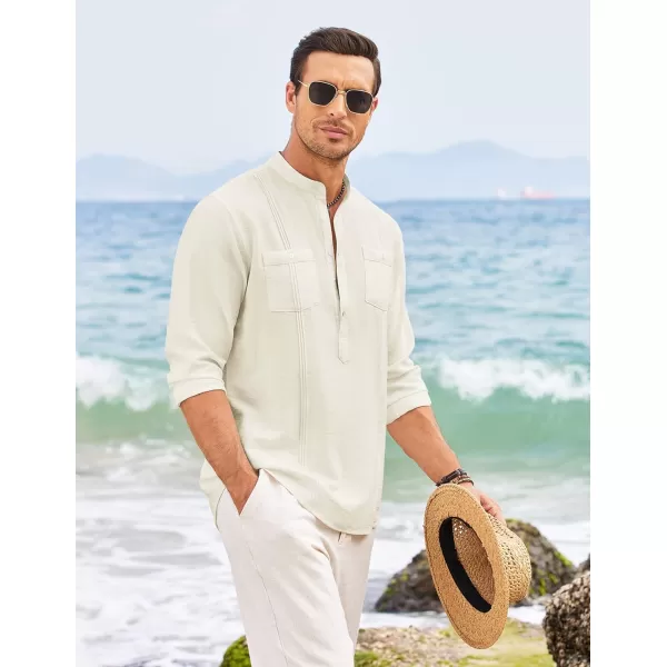 COOFANDY Men's Linen Henley Shirt Long Sleeve Casual Hippie Cotton Beach T-Shirts