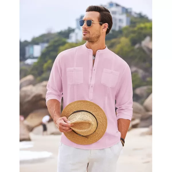 COOFANDY Men's Linen Henley Shirt Long Sleeve Casual Hippie Cotton Beach T-Shirts