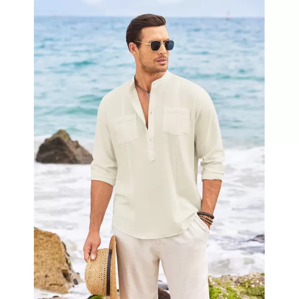 COOFANDY Men's Linen Henley Shirt Long Sleeve Casual Hippie Cotton Beach T-Shirts