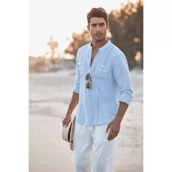 COOFANDY Men's Linen Henley Shirt Long Sleeve Casual Hippie Cotton Beach T-Shirts