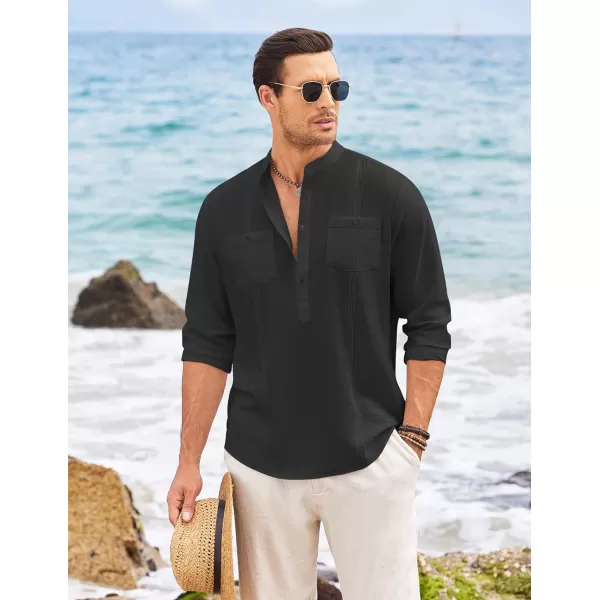 COOFANDY Men's Linen Henley Shirt Long Sleeve Casual Hippie Cotton Beach T-Shirts