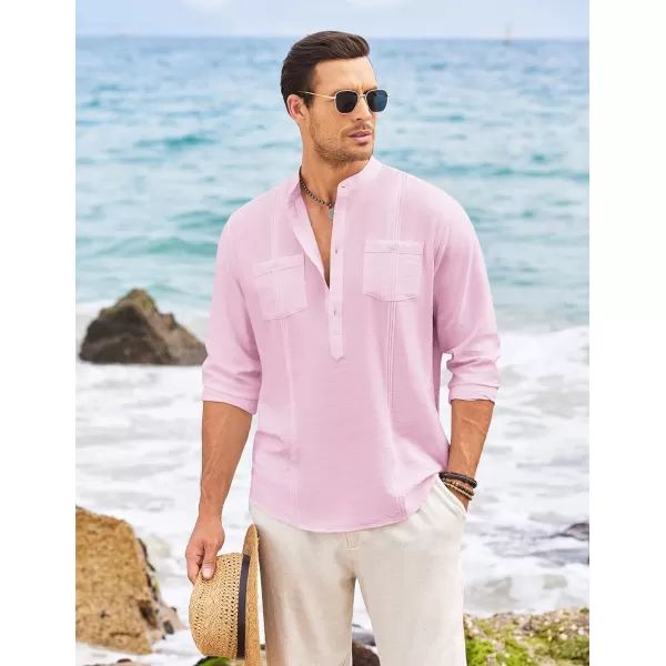 COOFANDY Men's Linen Henley Shirt Long Sleeve Casual Hippie Cotton Beach T-Shirts
