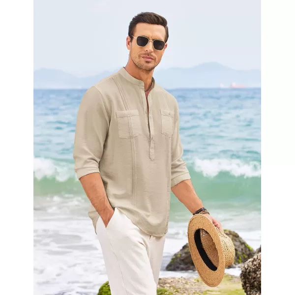 COOFANDY Men's Linen Henley Shirt Long Sleeve Casual Hippie Cotton Beach T-Shirts