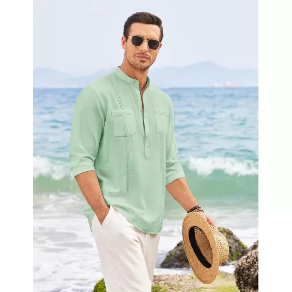COOFANDY Men's Linen Henley Shirt Long Sleeve Casual Hippie Cotton Beach T-Shirts
