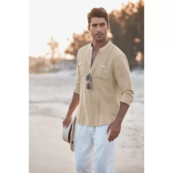 COOFANDY Men's Linen Henley Shirt Long Sleeve Casual Hippie Cotton Beach T-Shirts