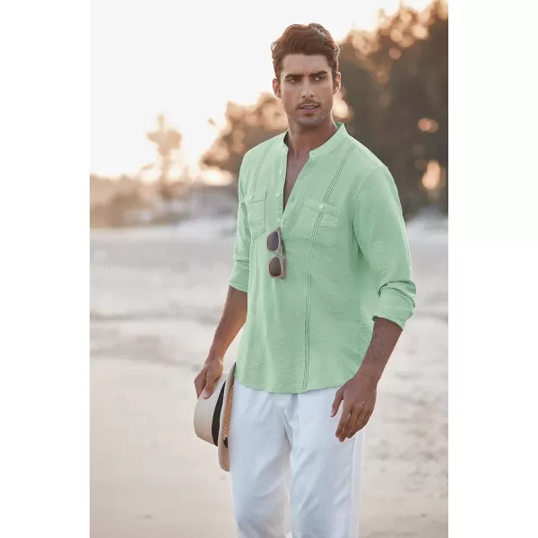COOFANDY Men's Linen Henley Shirt Long Sleeve Casual Hippie Cotton Beach T-Shirts
