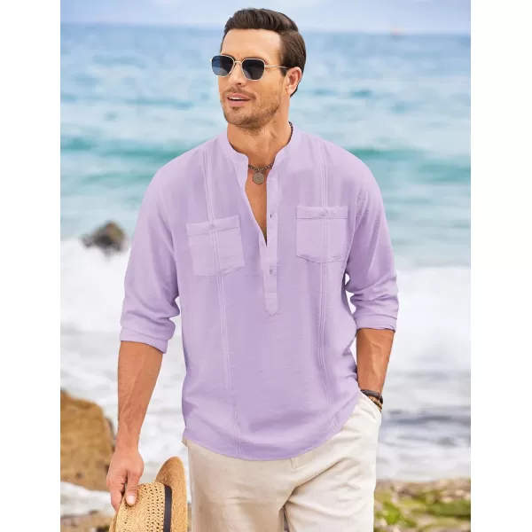 COOFANDY Men's Linen Henley Shirt Long Sleeve Casual Hippie Cotton Beach T-Shirts