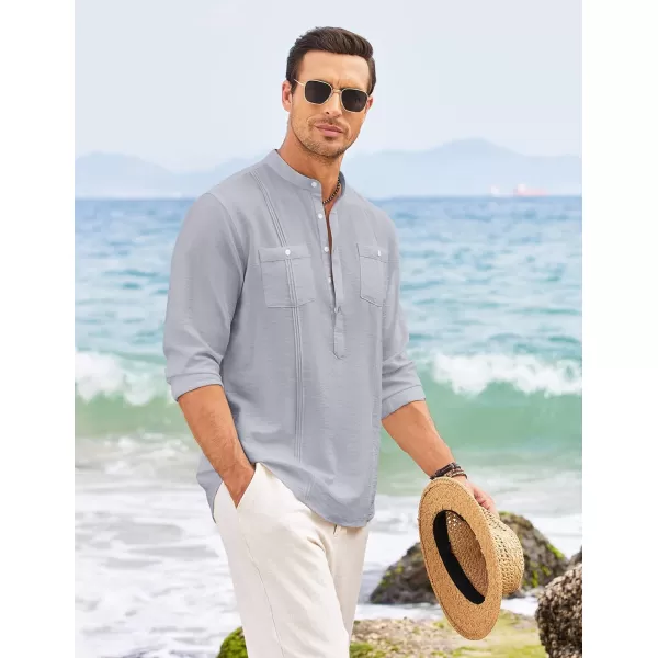 COOFANDY Men's Linen Henley Shirt Long Sleeve Casual Hippie Cotton Beach T-Shirts