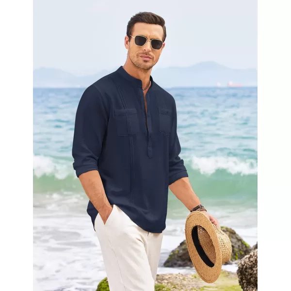 COOFANDY Men's Linen Henley Shirt Long Sleeve Casual Hippie Cotton Beach T-Shirts