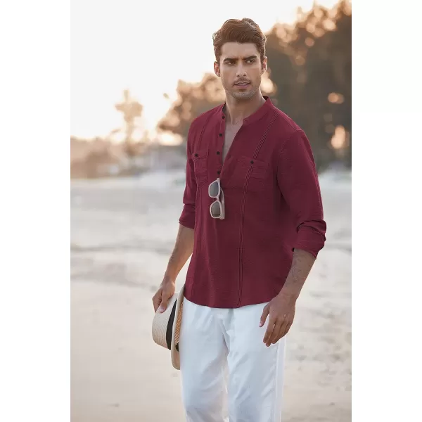 COOFANDY Men's Linen Henley Shirt Long Sleeve Casual Hippie Cotton Beach T-Shirts