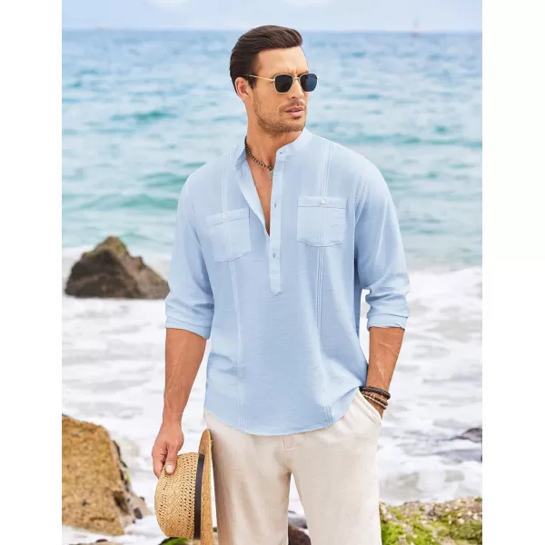 COOFANDY Men's Linen Henley Shirt Long Sleeve Casual Hippie Cotton Beach T-Shirts
