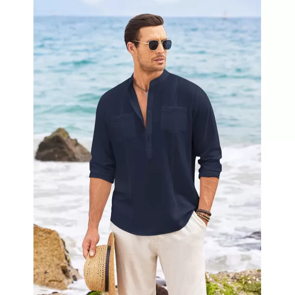 COOFANDY Men's Linen Henley Shirt Long Sleeve Casual Hippie Cotton Beach T-Shirts
