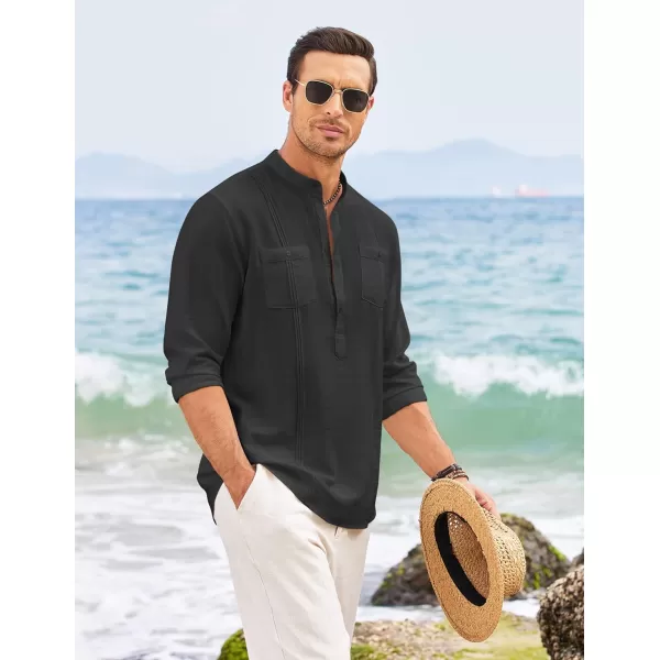 COOFANDY Men's Linen Henley Shirt Long Sleeve Casual Hippie Cotton Beach T-Shirts